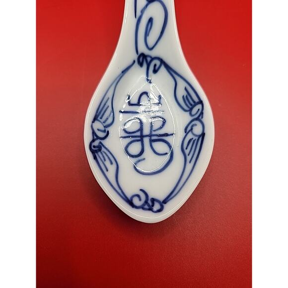 Vtg Canton Express Double Happiness Porcelain Chinese Spoon 5 3/4" Hand Painted - Picture 2 of 7